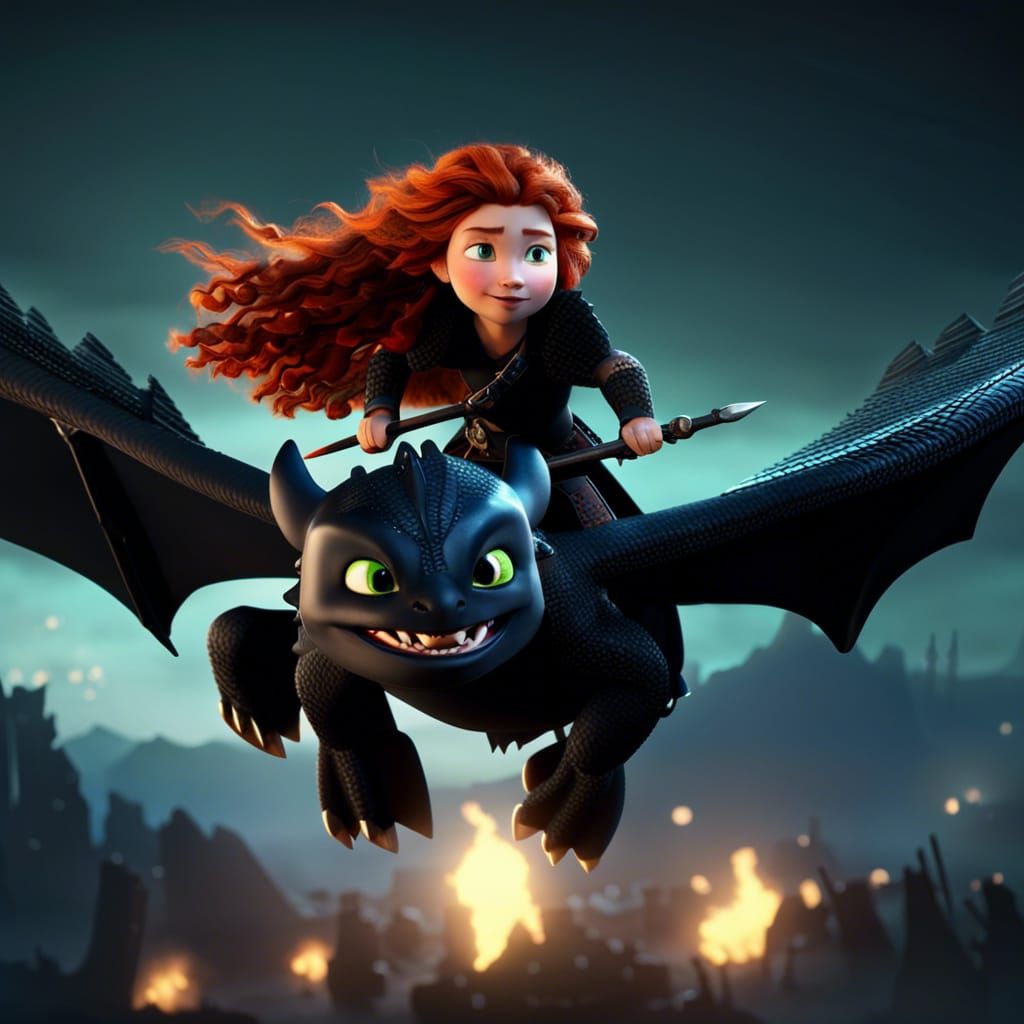 Merida and Toothless Soar with Highland Army