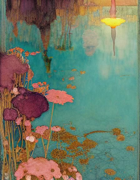 Florescent Swimmer in Pastel Shades, Detailed Matte Painting