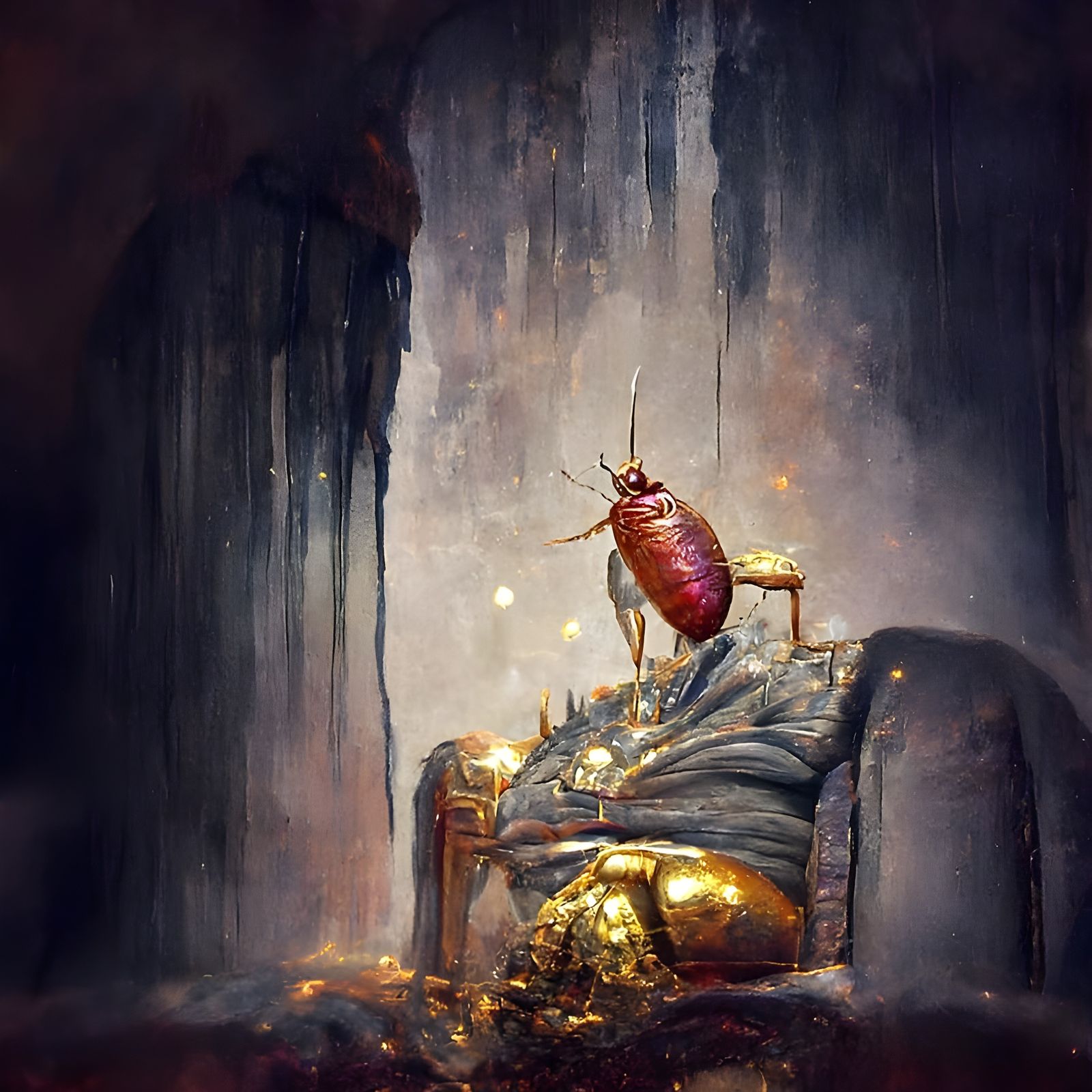 Imposing Cockroach King on Throne, Detailed Digital Art