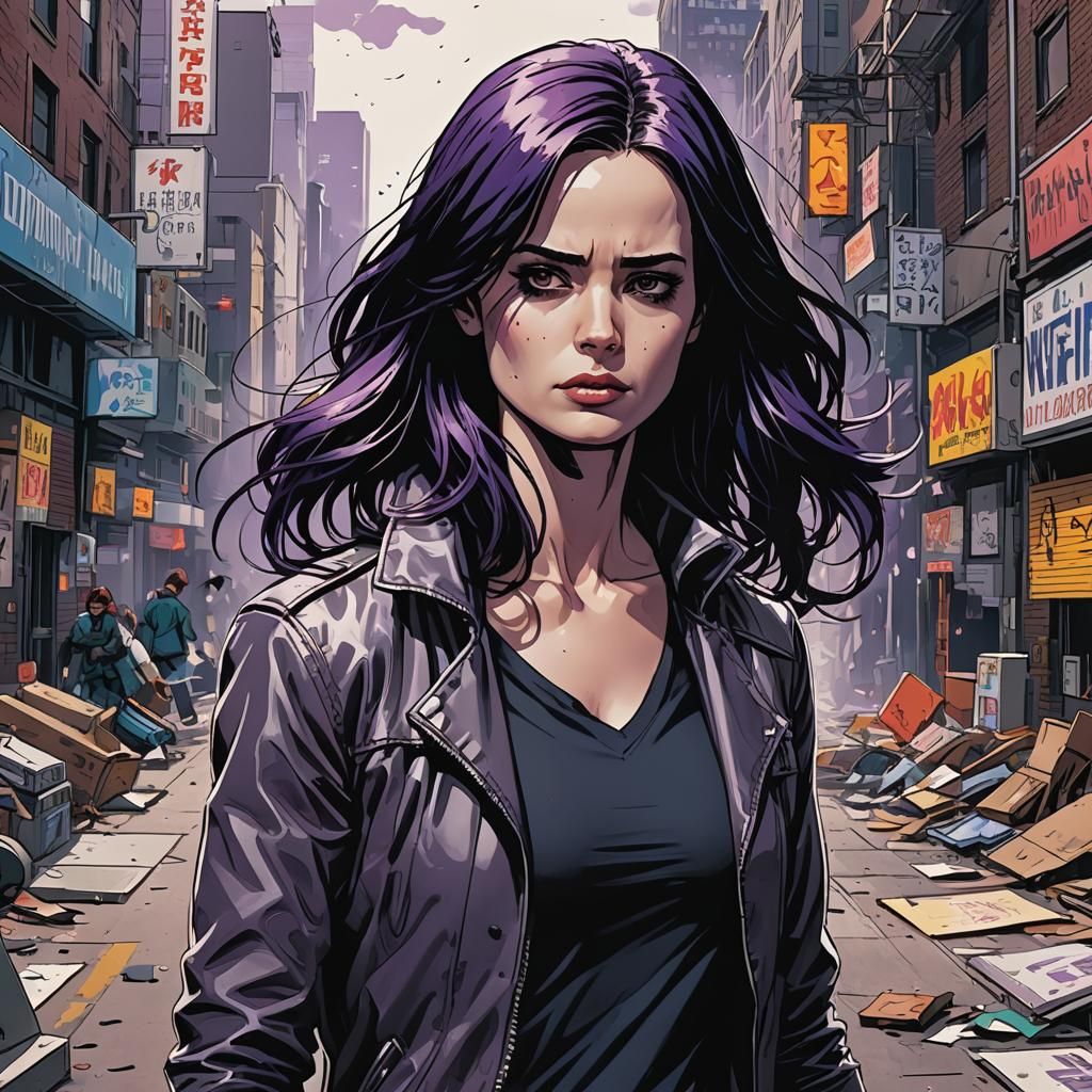 Jessica Jones in Cel-Shaded Anime Style