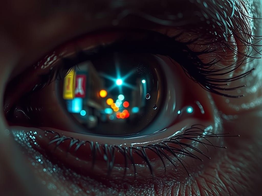 Detective's Eye Reflecting Noir Cityscape