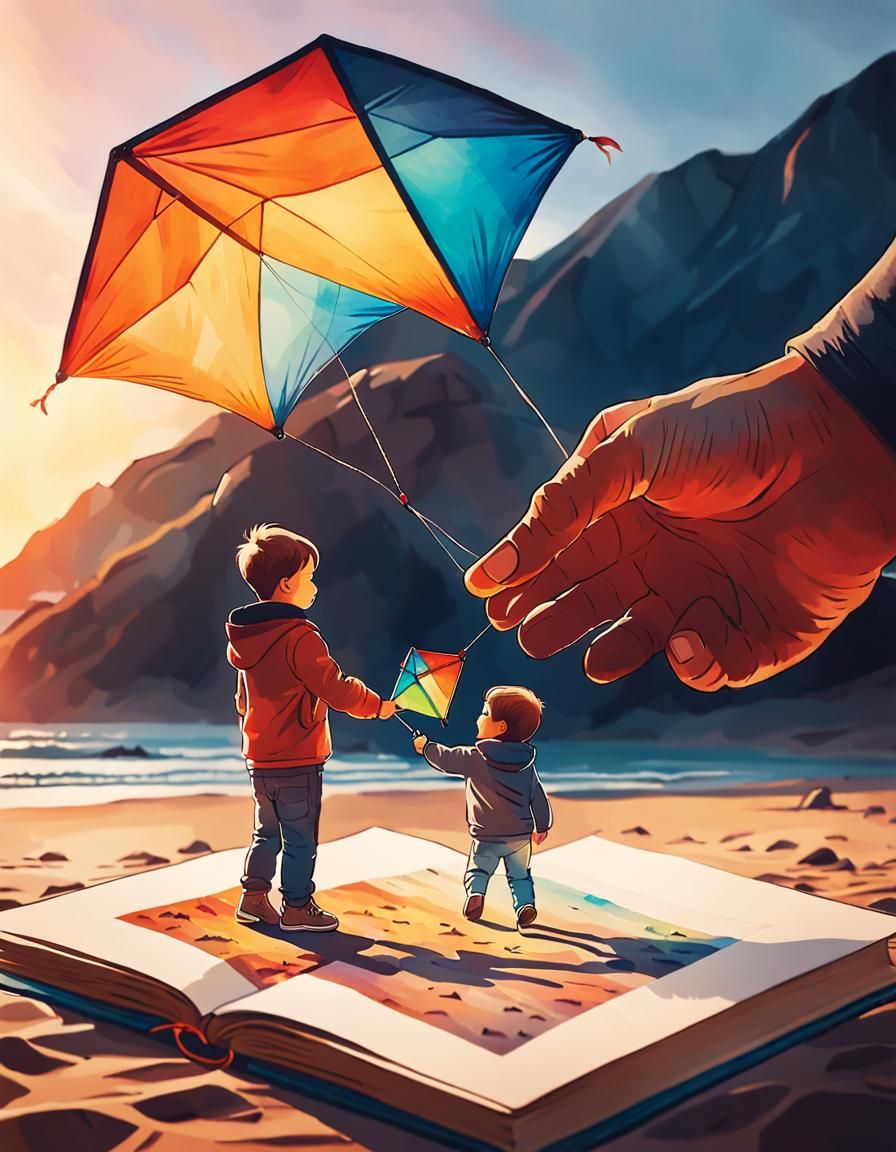 Father and Son Kite Photo in Watercolor Style