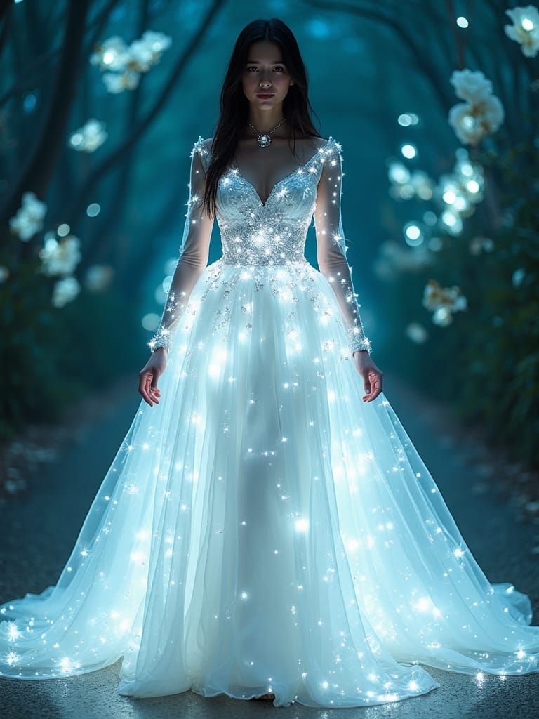 Magenta Neon Goddess in Magical White Gown