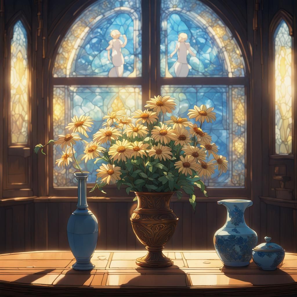 Cozy Room with Vase of Flowers in Anime Style