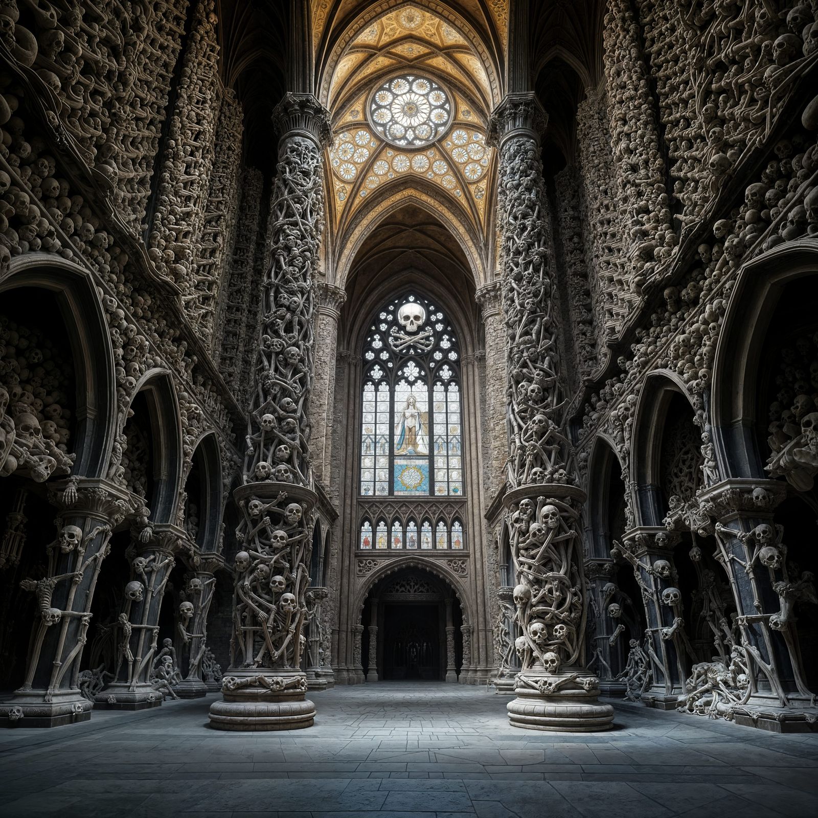 Macabre Gothic Atrium of Bone and Stained Glass