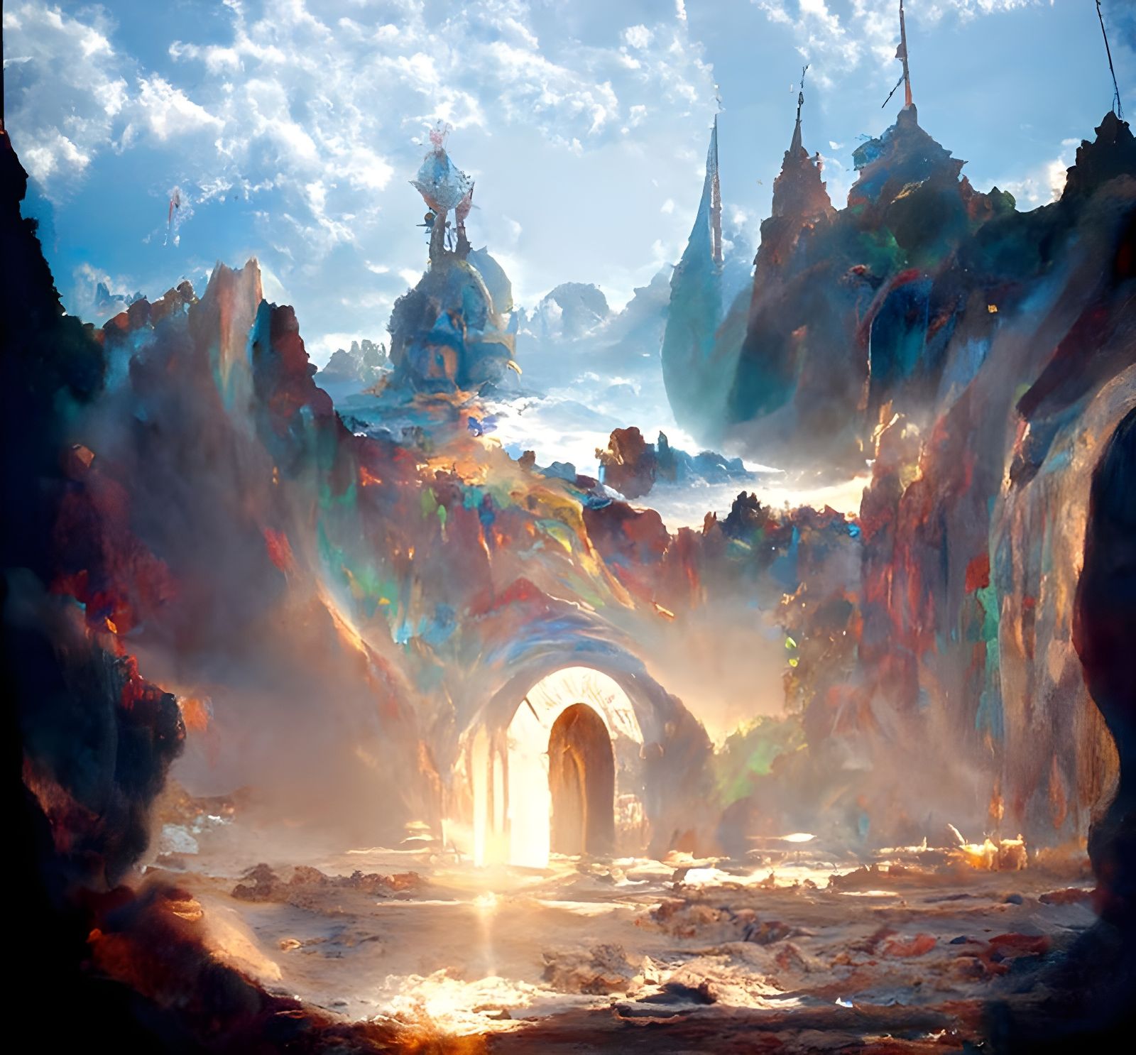 Sci-Fi Magical Portal Concept Art in Rainbow Colors