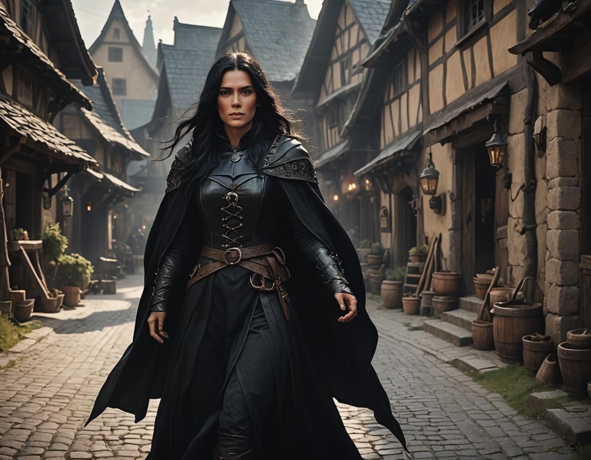 Medieval Witch in Leather Outfit, Cinematic Film Still