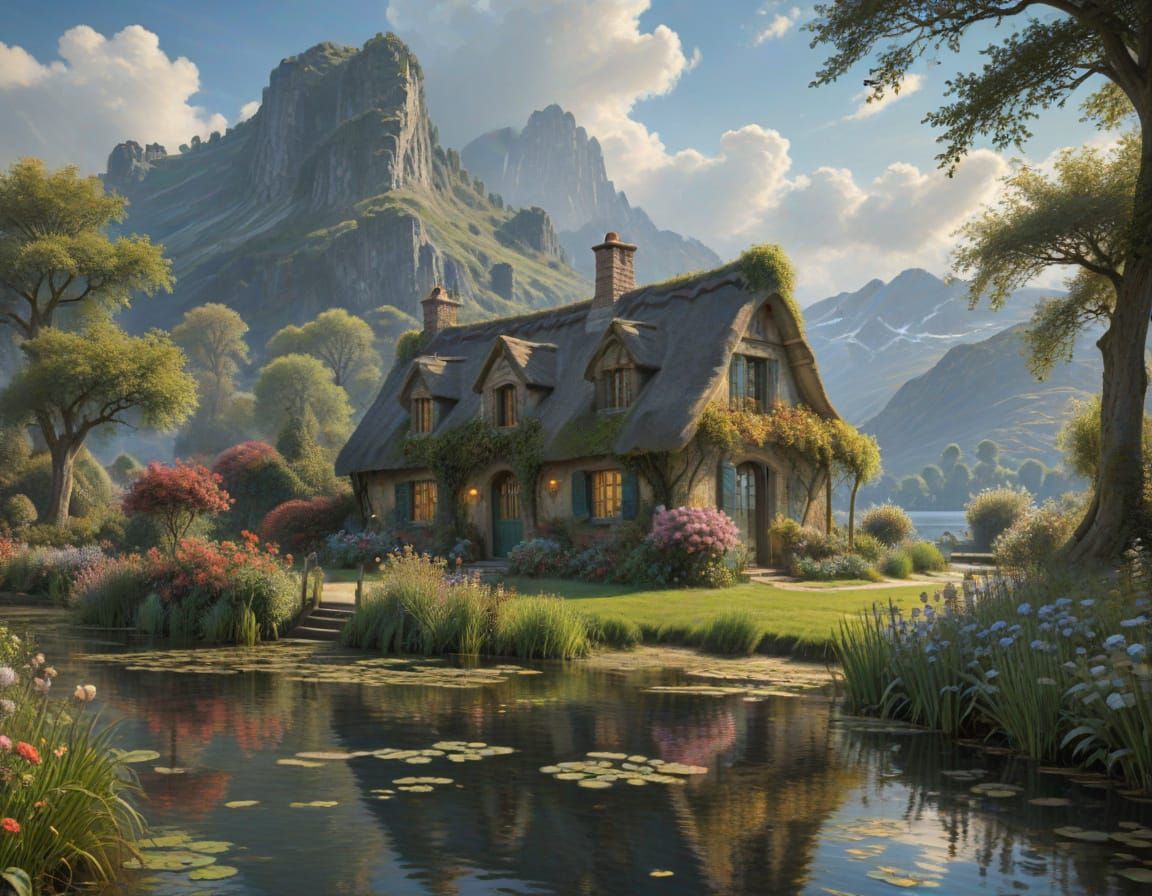 Whimsical Waterfront Cottage in Dreamy Landscape