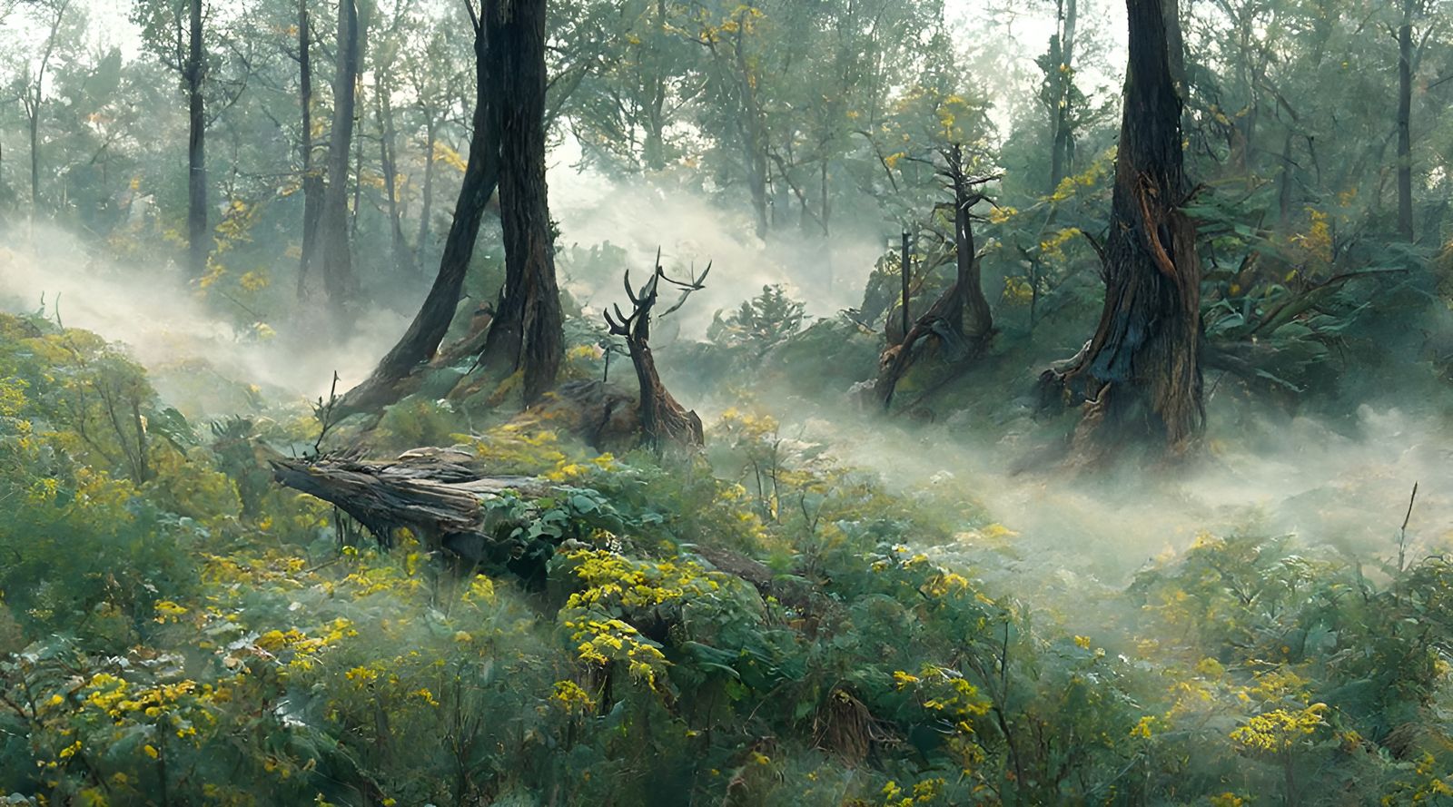 Mysterious Misty Forest Landscape in Hyperrealism Style