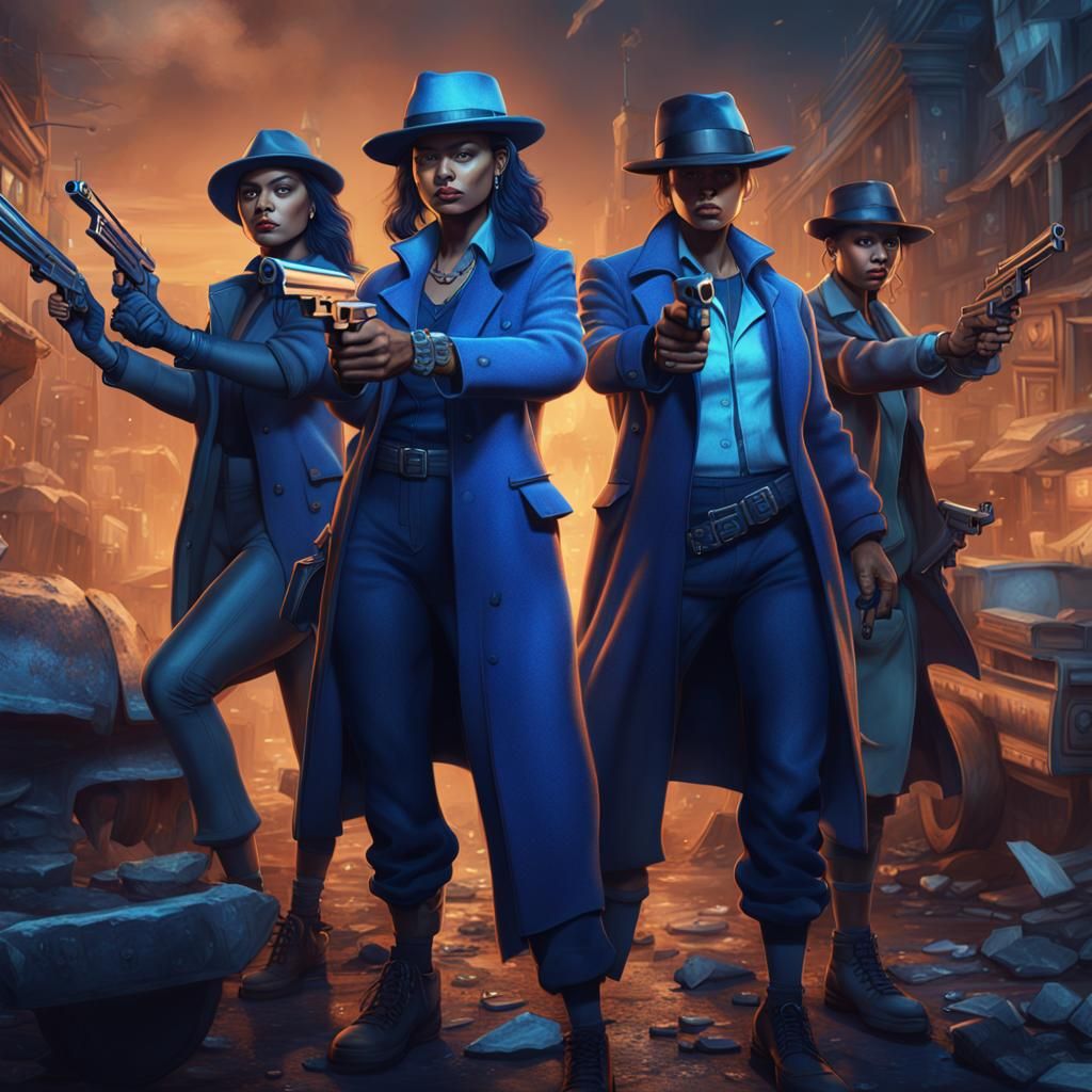 Blue-Clad Gangsters in Detailed Matte Painting