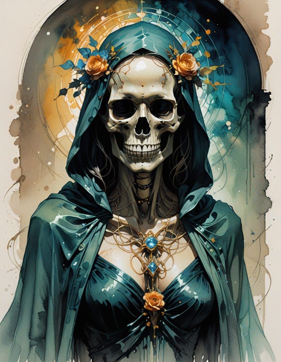 Ethereal Skull Bust in Abstract Watercolor Style