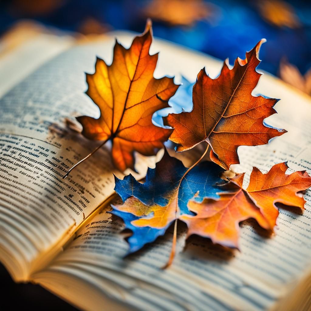Maple Leaves and Book in Abstract Expressionism