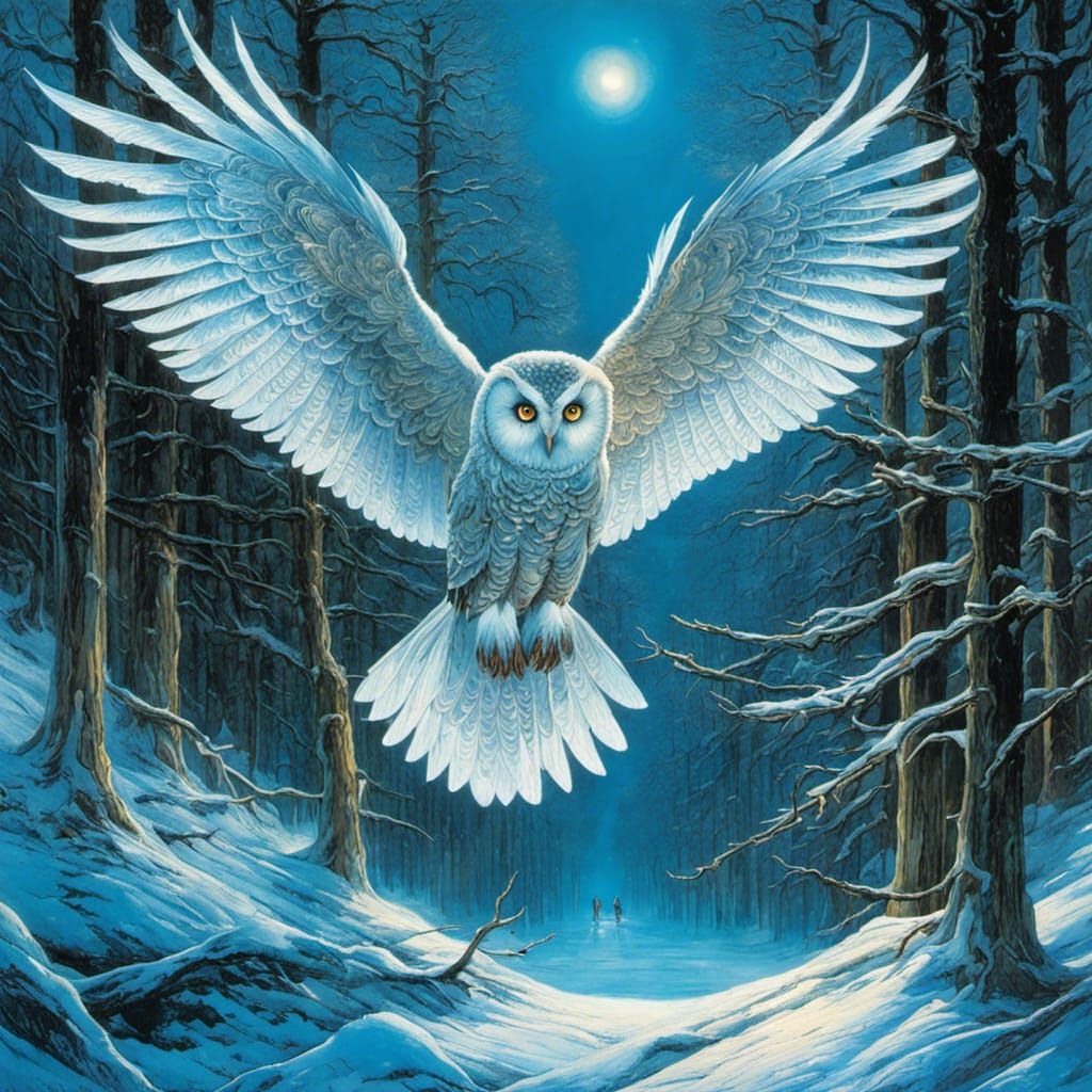 Magnificent Ice Owl with Elaborate Wings