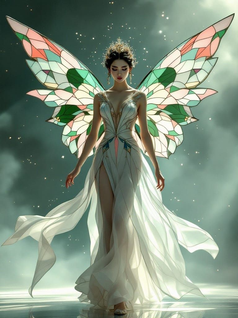 Fairy Queen in Art Deco and Korean Folk Art Style