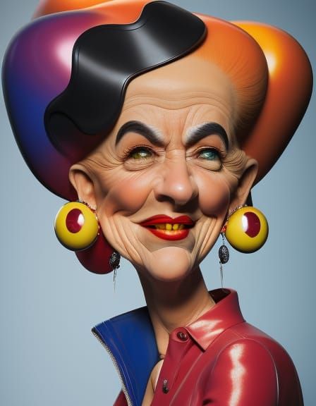Whimsical Caricature Portrait of a Woman in Cartoon Style