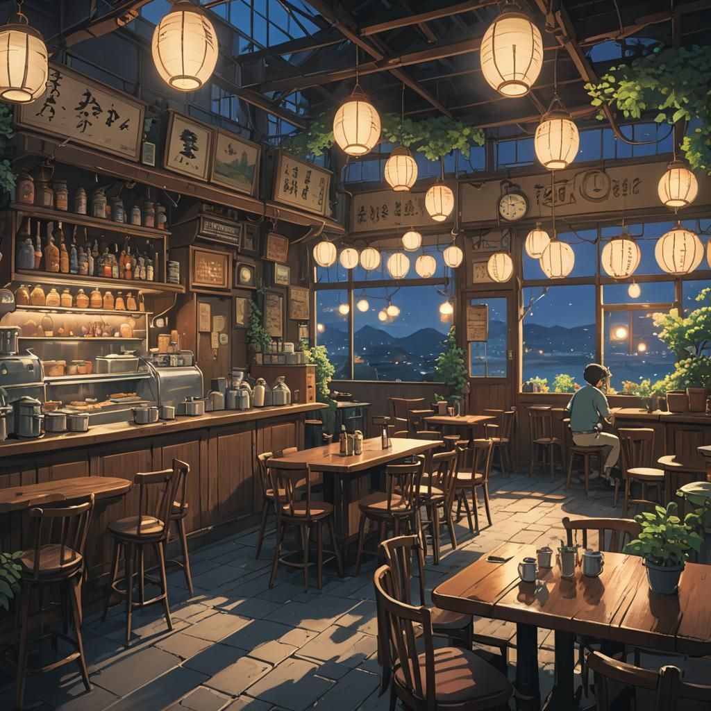 Night Cafe: Studio Ghibli Anime Key Visual