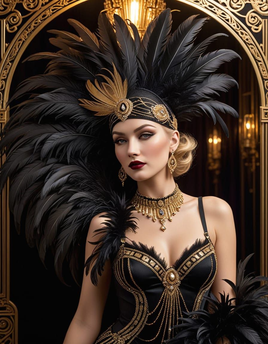 Art Deco Showgirls in Feathered Costumes