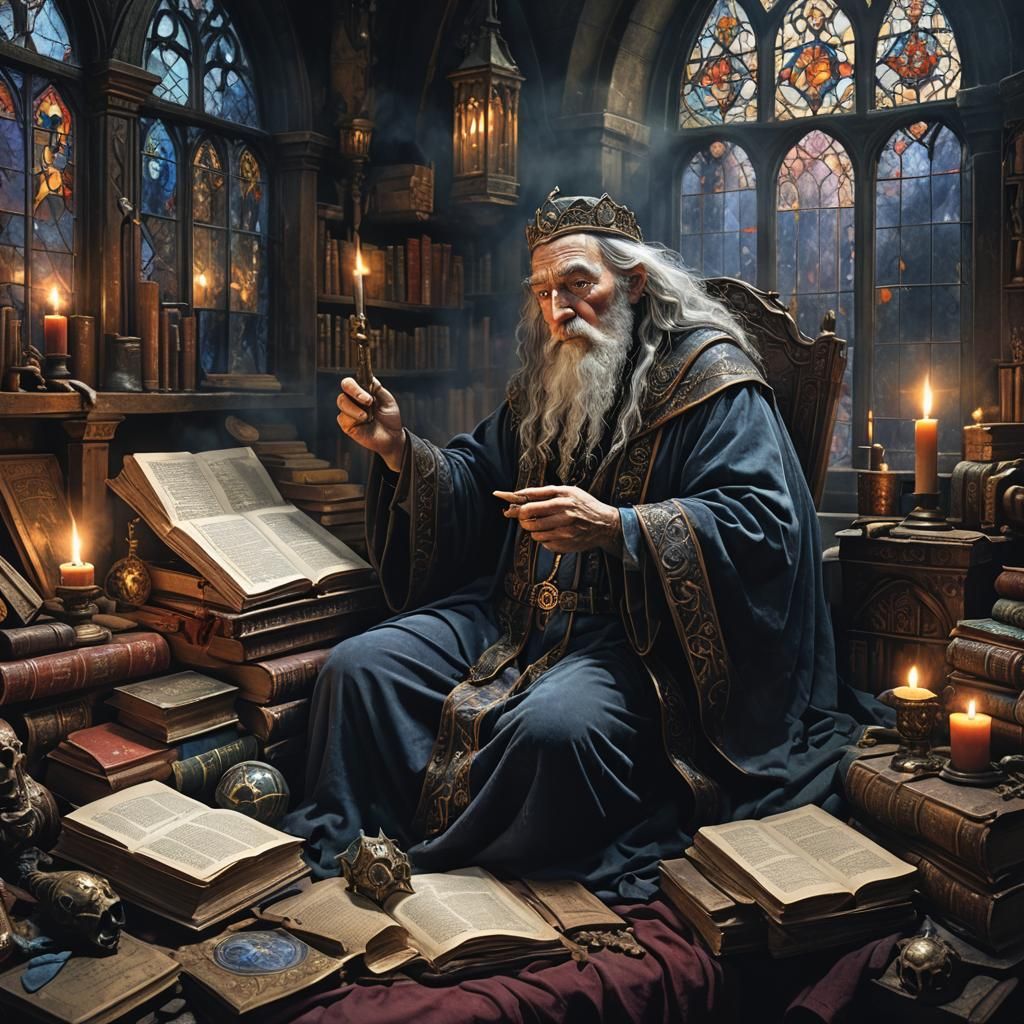 Depressed Wizard in Dim Chamber, 90s Style Art