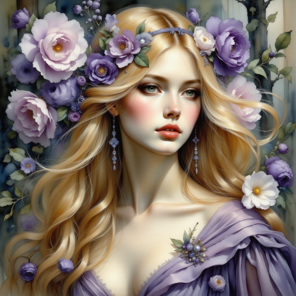 Beautiful Woman in Purple Dress Amidst Nature