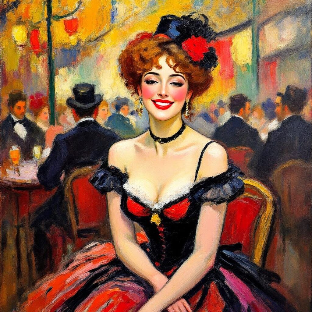 Toulouse Lautrec Style Can-Can Dancer at Moulin Rouge