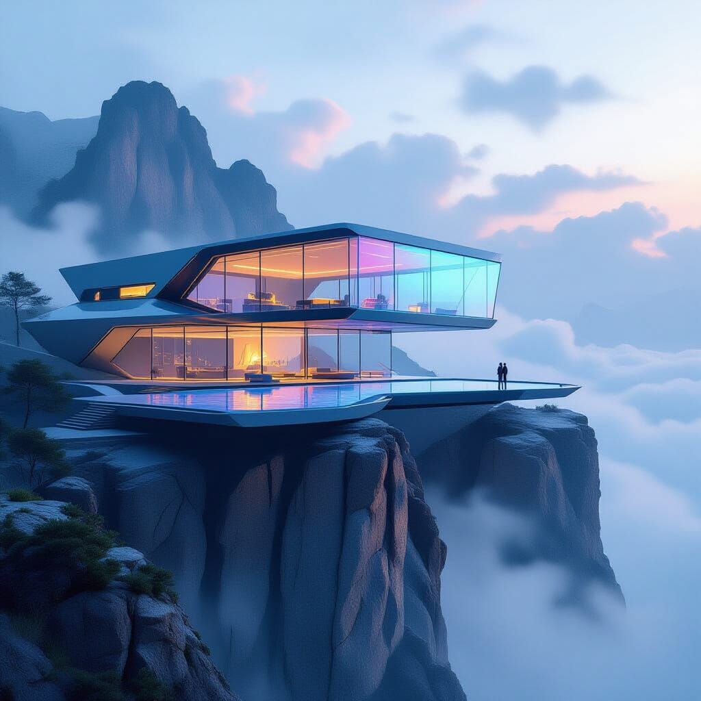 Futuristic Glass Mansion on Cliff in Sci-Fi Style