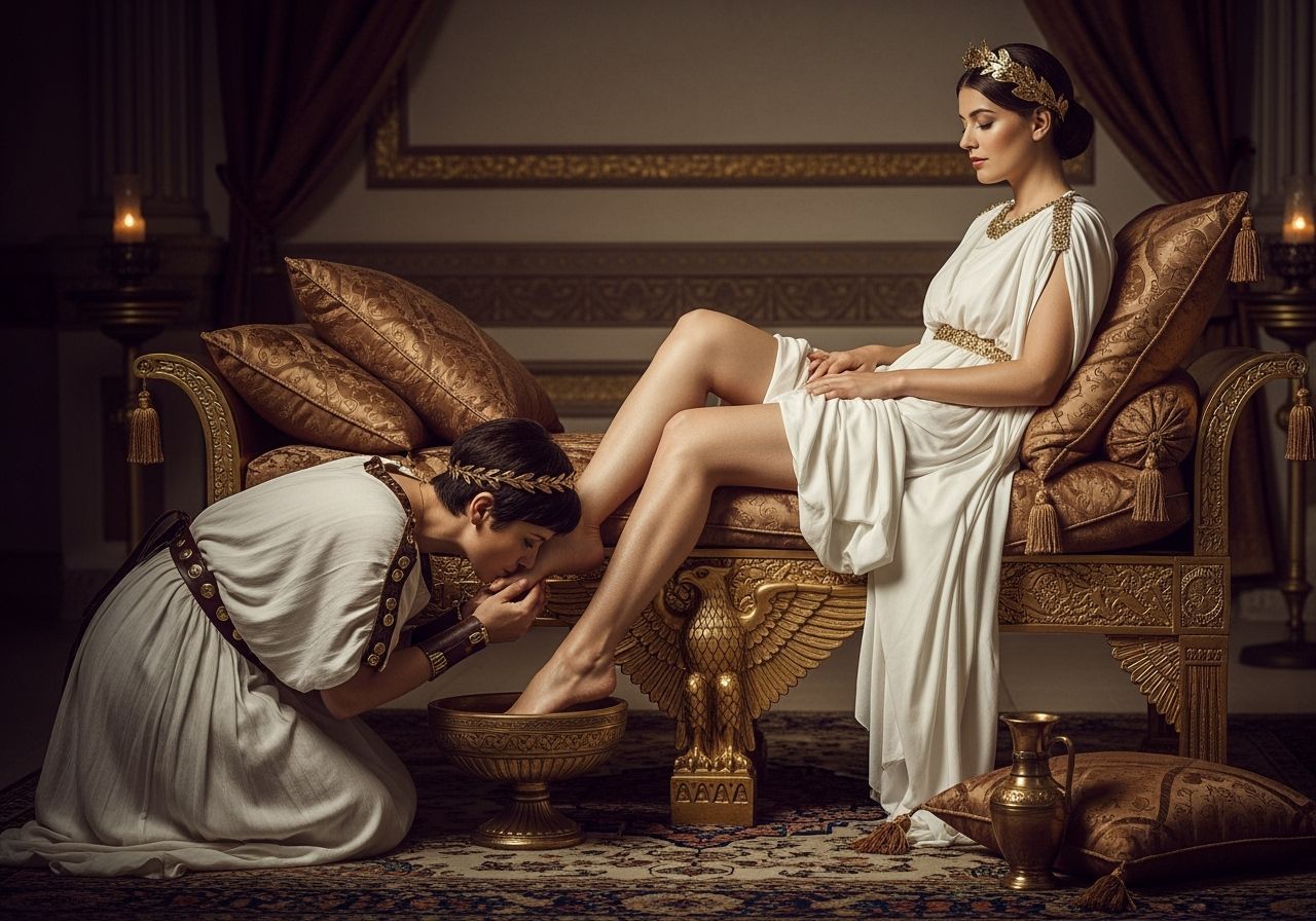 Regal Roman Empress Relaxing in Opulent Chamber