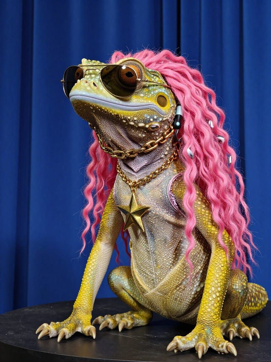 Punk Salamander Rock Star on Stage with Sunglasses