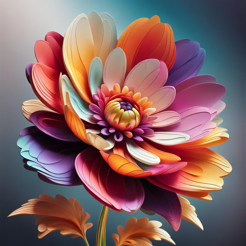 Detailed Multicolored Fantastic Flower with Volumetric Light...