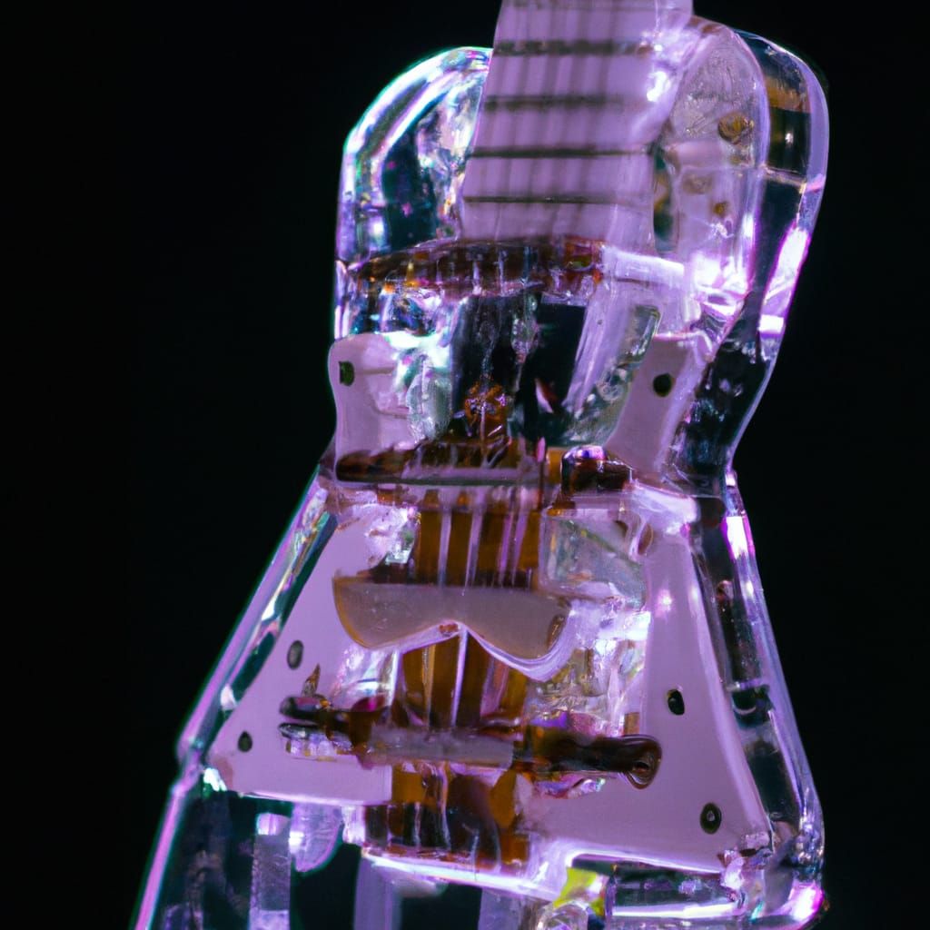 Futuristic Glass Electric Guitar in Cyberpunk Style