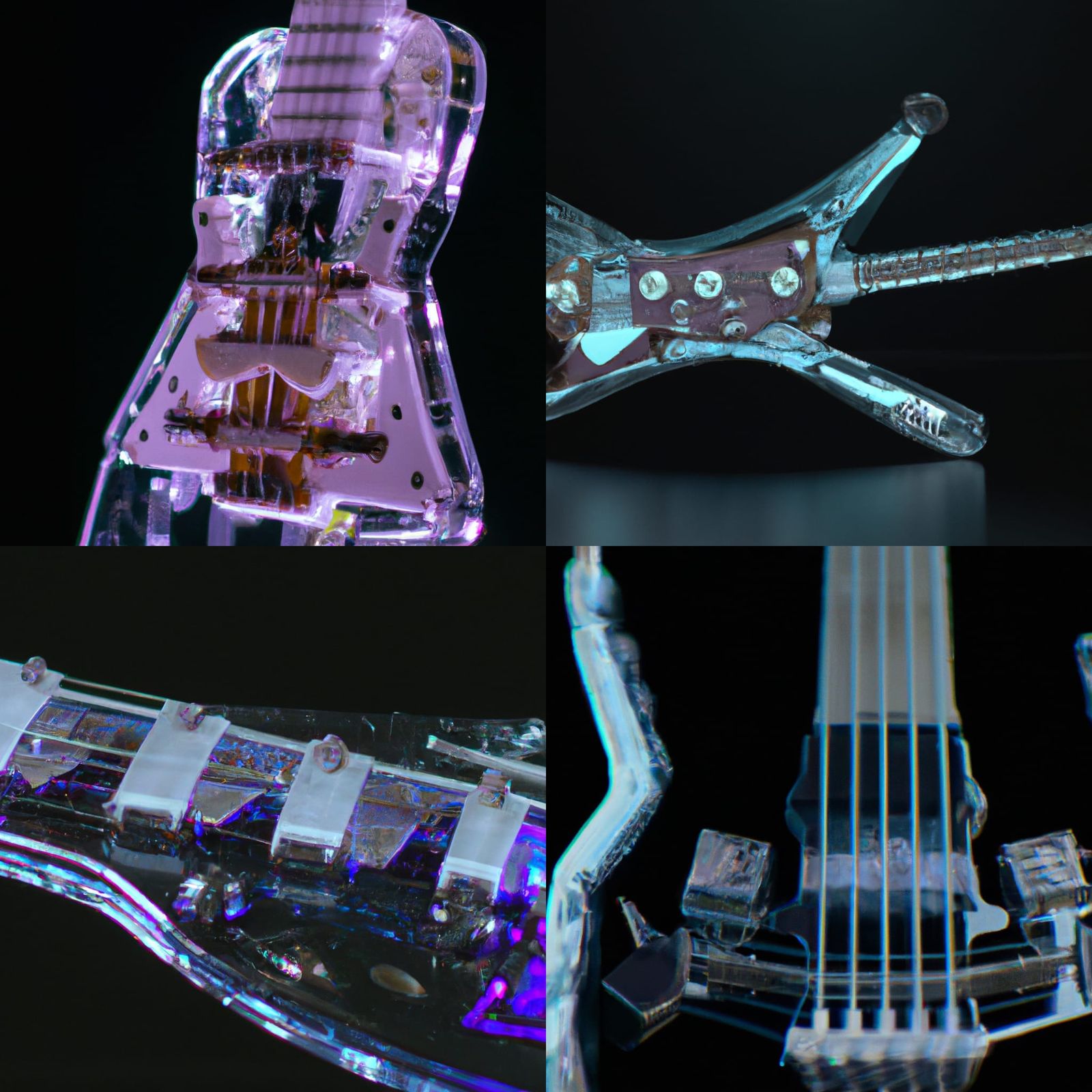 Futuristic Glass Electric Guitar in Cyberpunk Style