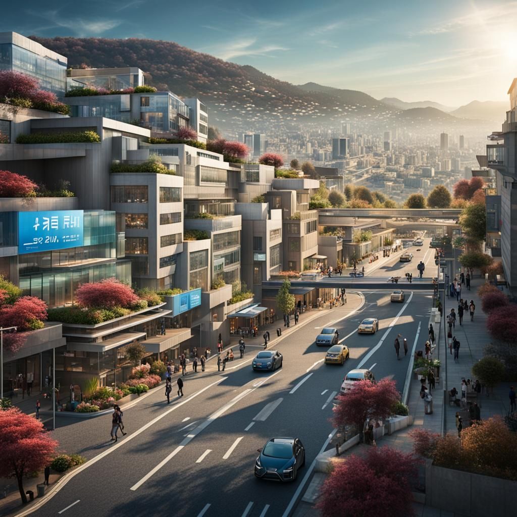 Futuristic Greek-Korean Cityscape with Advanced Technology