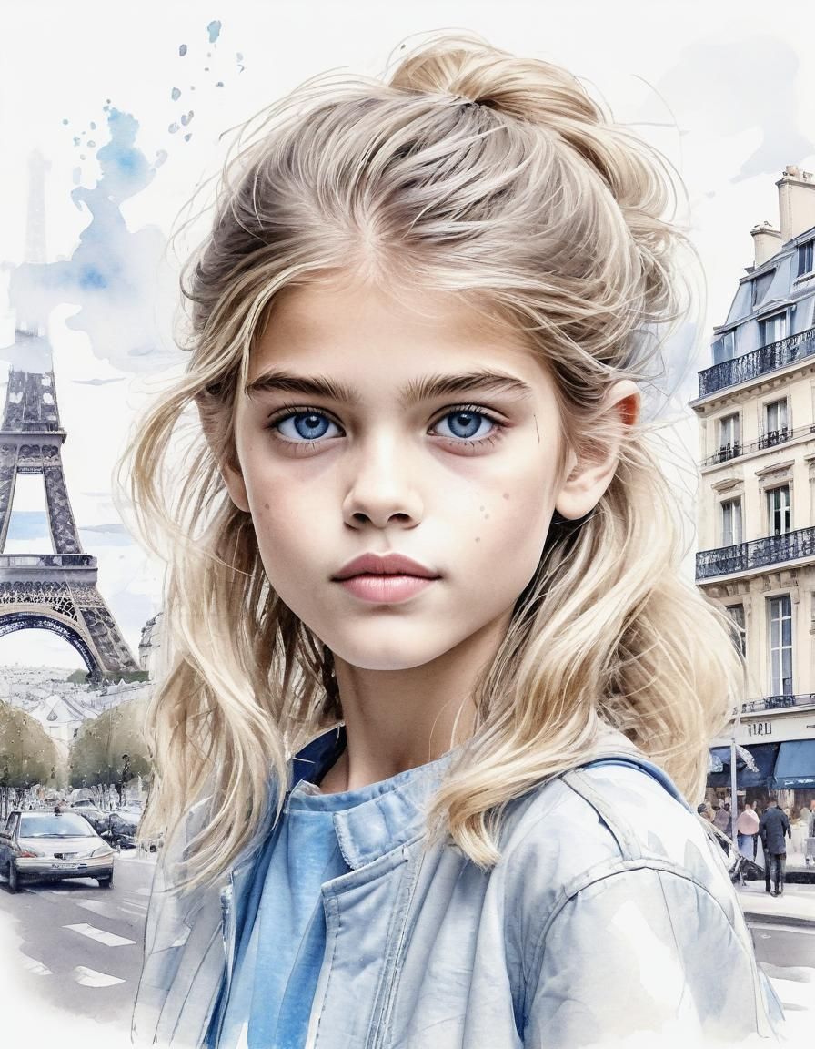 Ethereal Fashion Sketch of Beautiful Girl in Couture