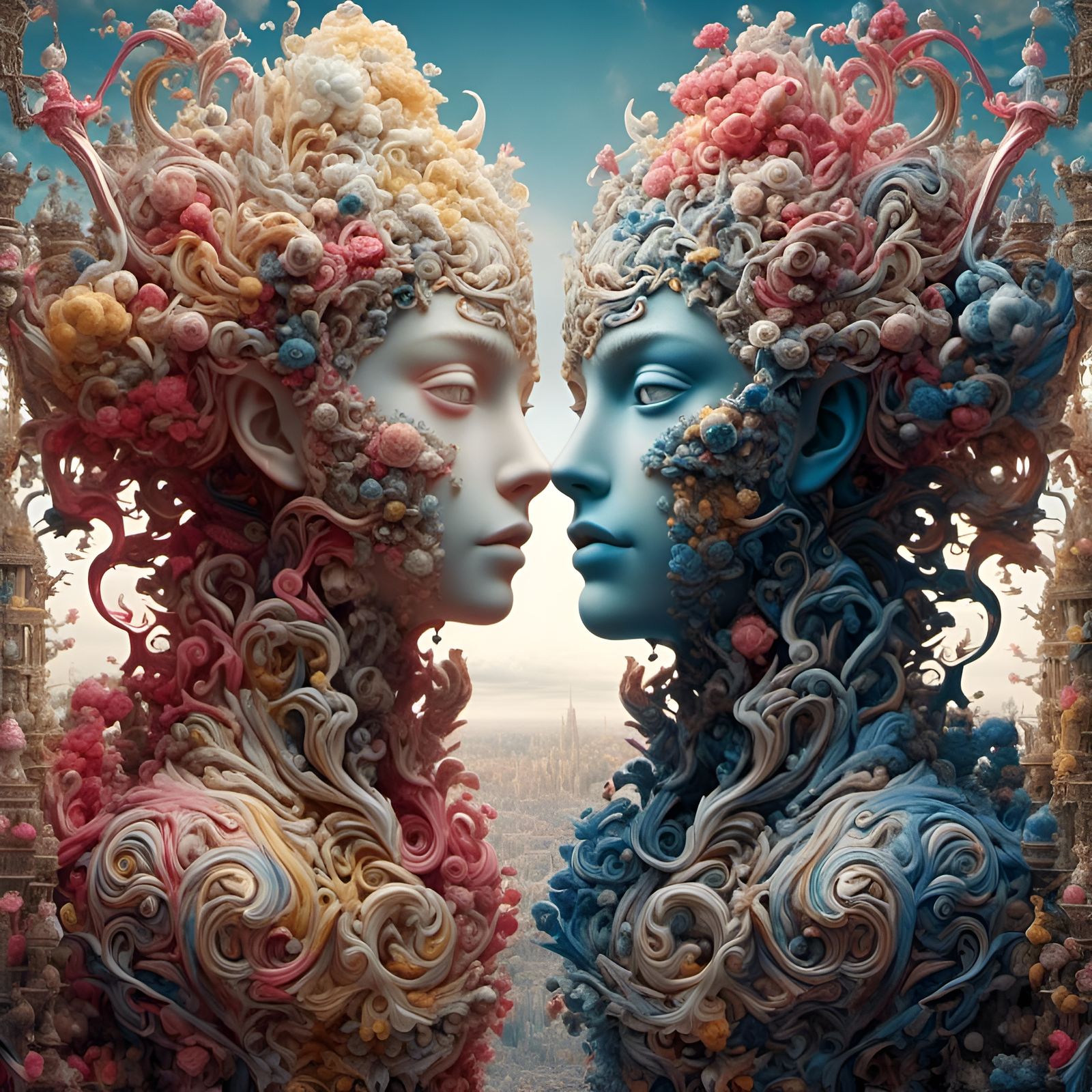 Rococo Twirls of Good and Evil in Dichromatic Colors