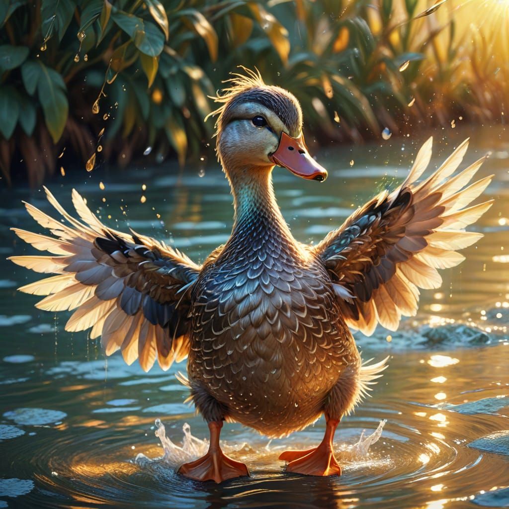 A darling dancing dazzling duck