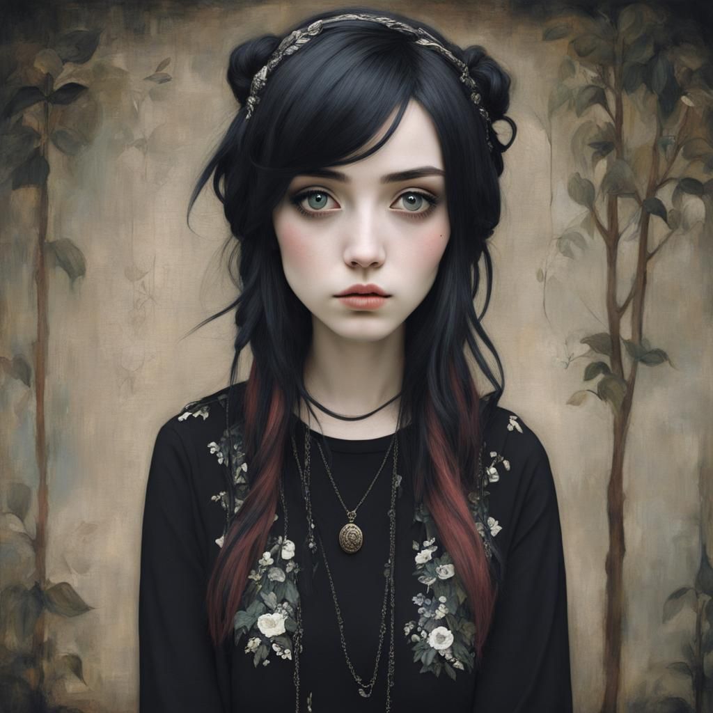 Emo Scene Girl Inspired by Klimt and Caravaggio
