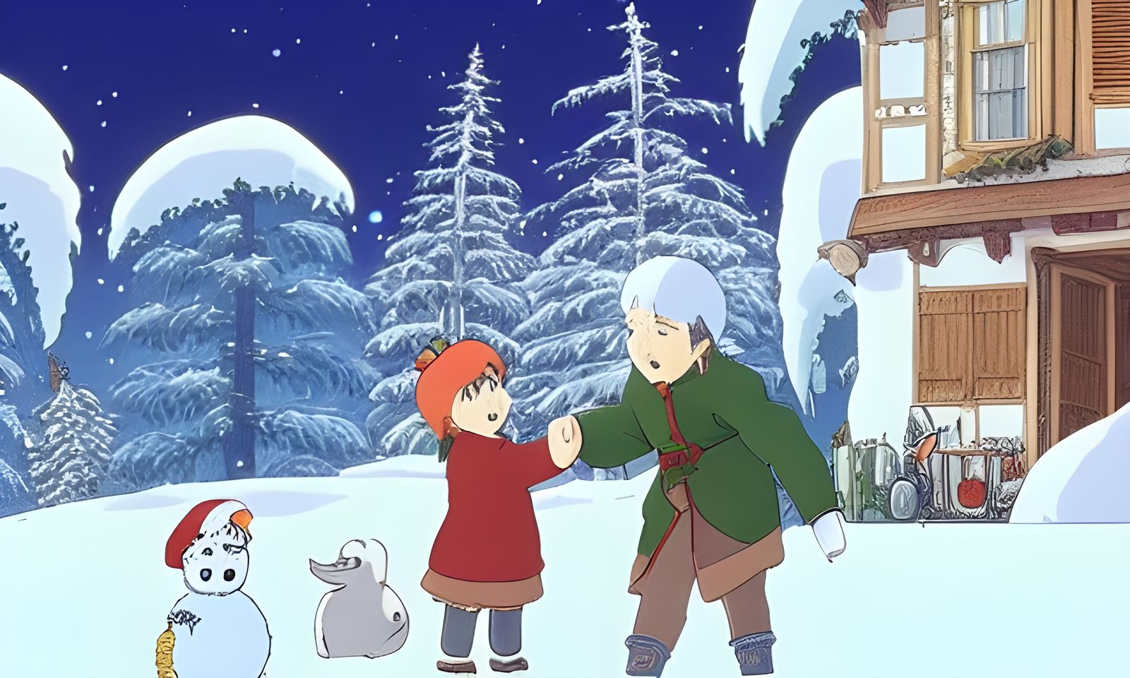 Snowy Christmas Scene in Studio Ghibli Style