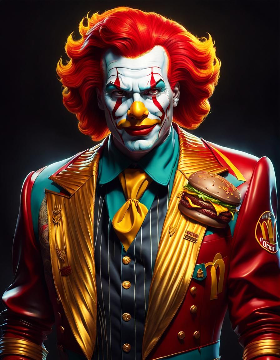 Mythpunk Ronald McDonald Portrait in Hyperrealism Style