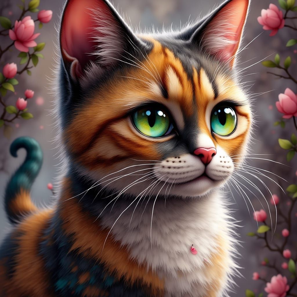 Stunning Ultra-Photorealistic Tortoiseshell Catgirl Portrait