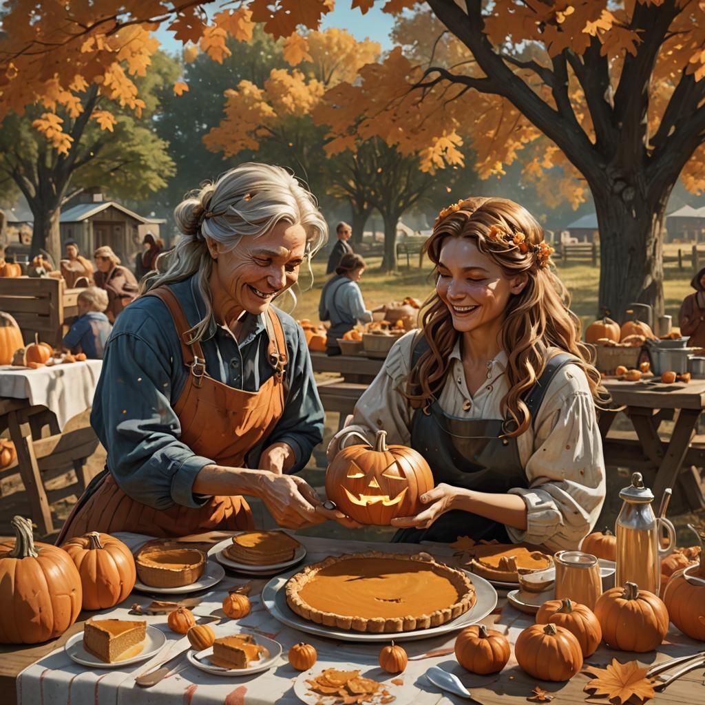Autumnal Scene of Pumpkin Carving in Hyperdetailed Style