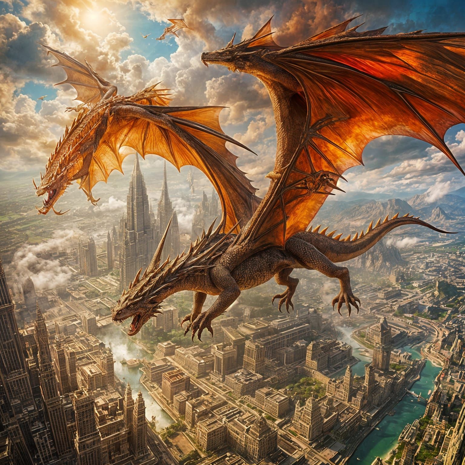 Majestic Dragon in Flight: Hyperreal Fantasy Art