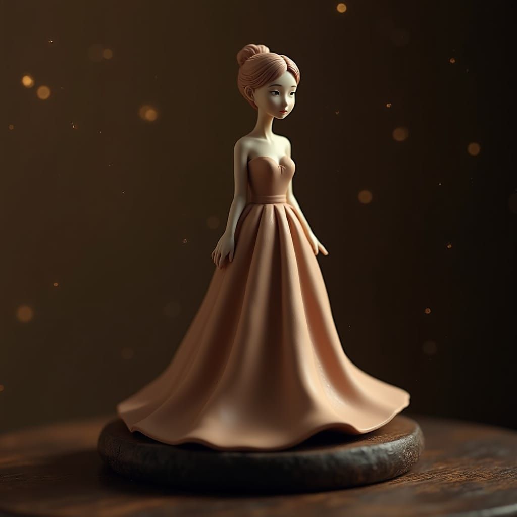 Delicate Clay Figurine in Rembrandt Lighting Style