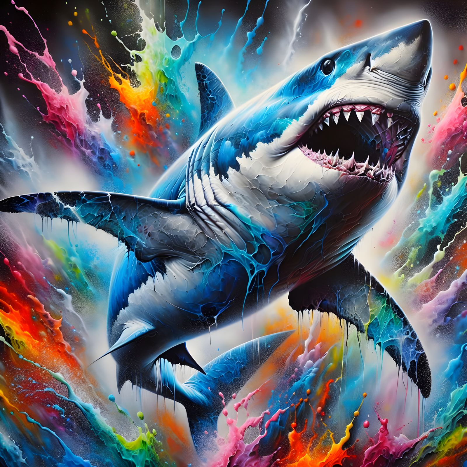 Surreal Airbrushed Masterpiece of a Majestic Great White Sha...