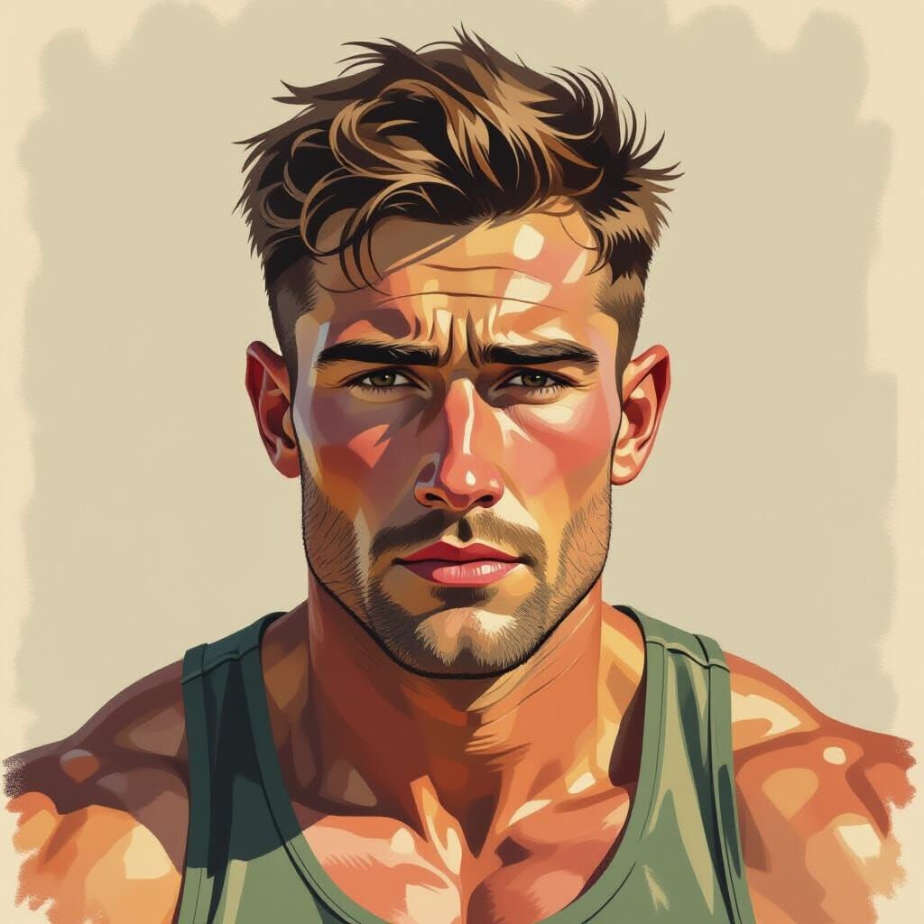 Determined Oldham Athlete in Gouache Painting