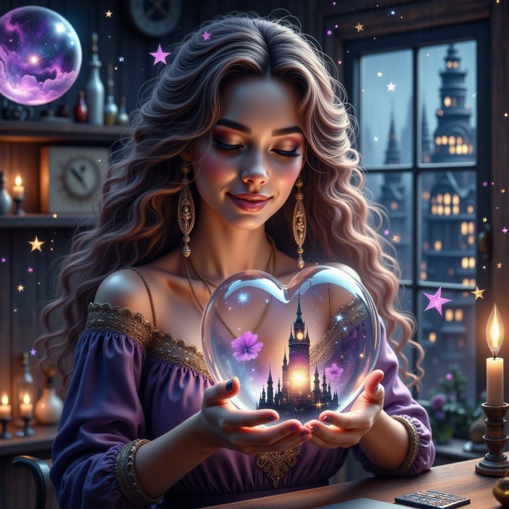 Dreamy City Goddess with Whimsical Cosmic Glow