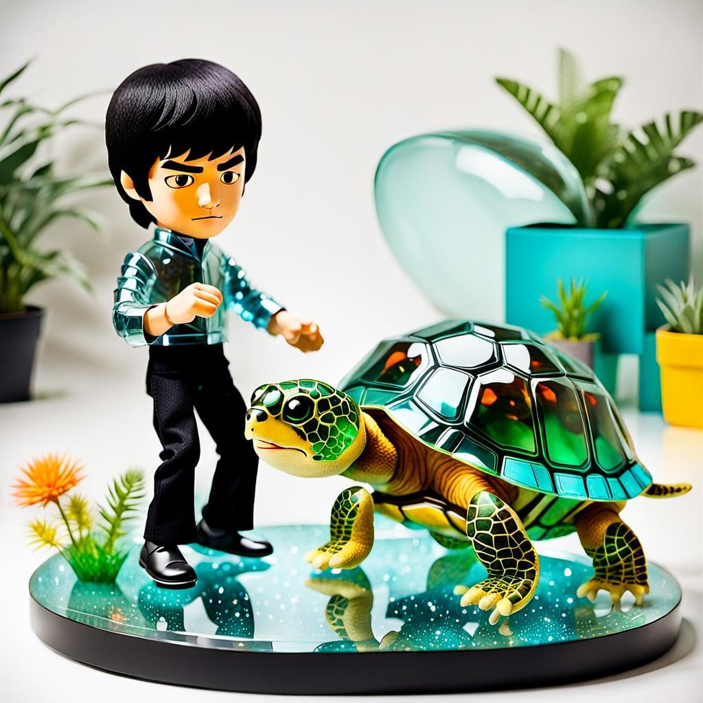 Bioluminescent Turtle Shell Sculpture in Crystal Glass