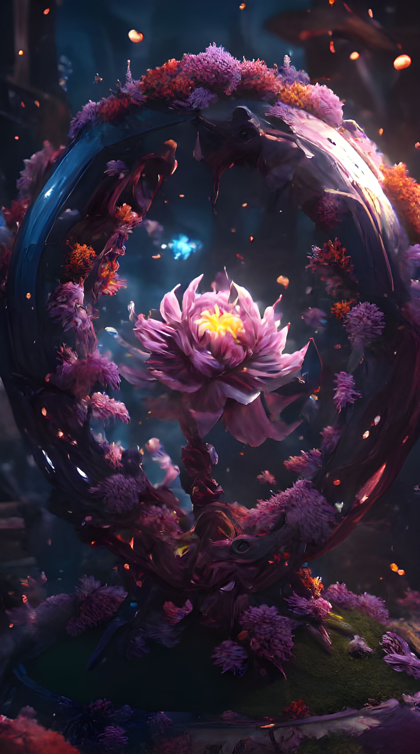 Flower Blossom Cataclysm Portal in Mixed Media Style