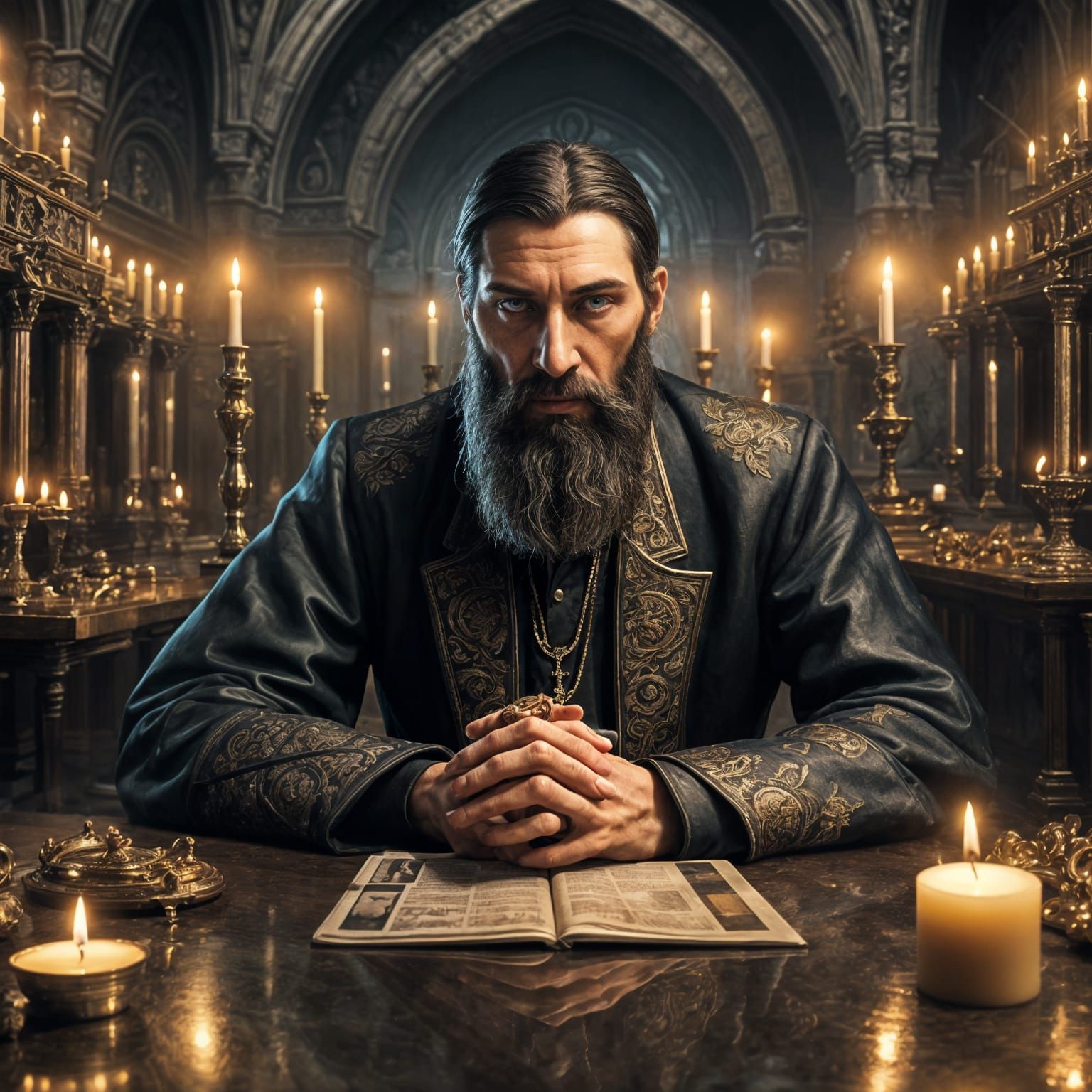 Hyperrealistic Portrait of Rasputin with Smartphone