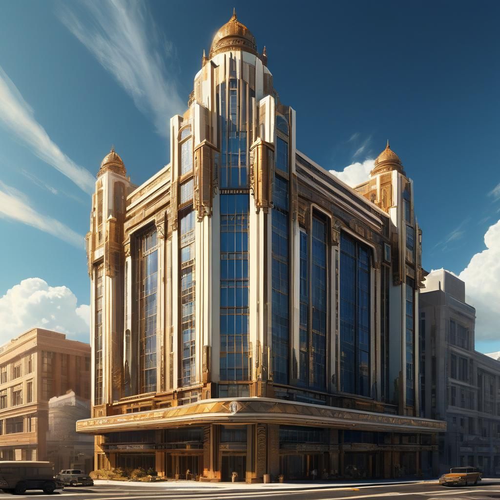 Majestic Art Deco Building in Golden Hues