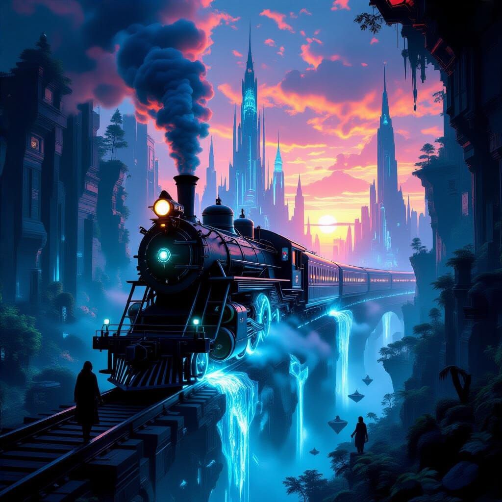 Sentient Train Station with Cybernetic Passengers