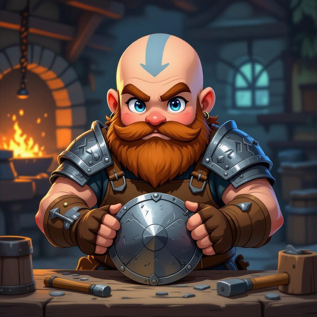 Dwarf Warrior Inscribing Runes, Studio Trigger Style